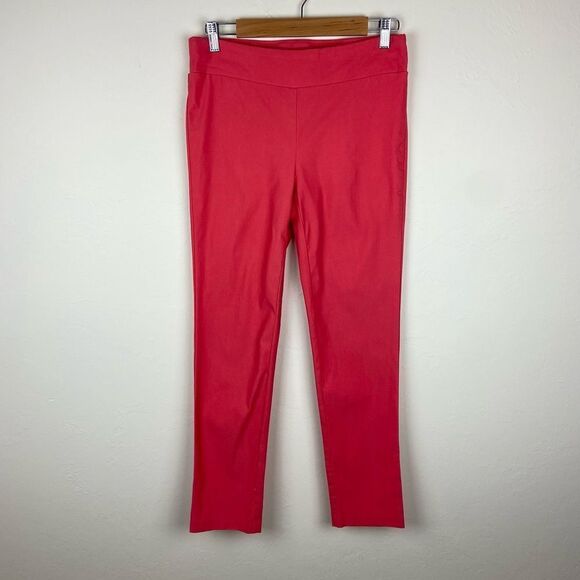 J. McLaughlin Stretch Straight Leg Pull-On Pant - Red - Picture 1 of 7